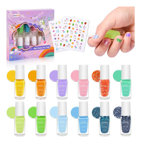 Juego De Esmaltes De Uñas Para Niños, No Tóxico, 12 Colores
