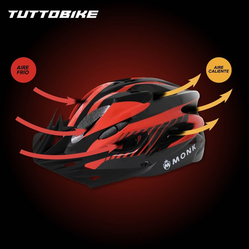 Imagen 7 de 10 de Casco Bicicleta Ruta Y Montaña Luz Led Y Visor Ciclismo Monk