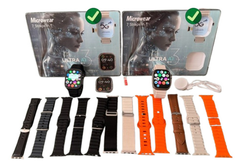 Smartwatch Chip 5g Ultra 3 Ai Google Play Whatzapp Ios Caixa Prateado Pulseira Cinza Bisel Branco Ou Preto