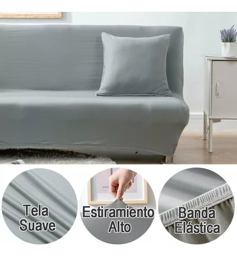 Faya Funda Elástica Para Futón sin Brazos Funda Plegable Para Sofá para Fundas de Sofá Cama 195-225cm Gris Claro