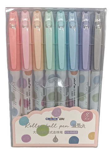 Lapiceras Roller Punta Metal Colores Pastel 0.5mm X 8u Tinta Multicolor Exterior Multicolor