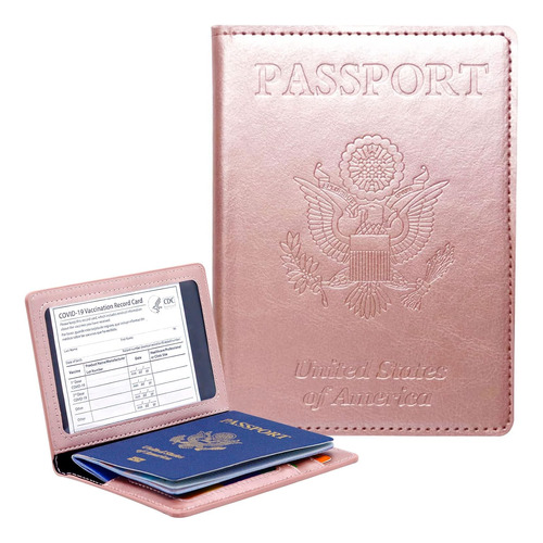 Porta Pasaporte Y Carnet De Vacunación Kaoban Rosa Dorado