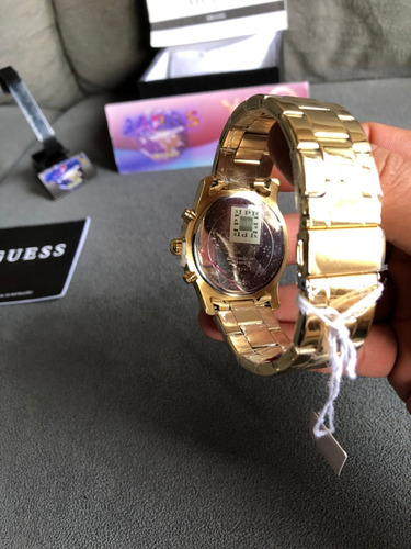 Relogio Guess W0774l5 Dourado Strass Original Completo Caixa