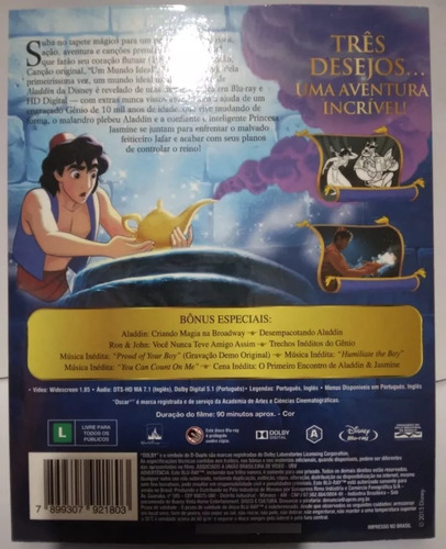 Blu-ray Aladdin Edição Diamante Com Luva Novo Lacrado