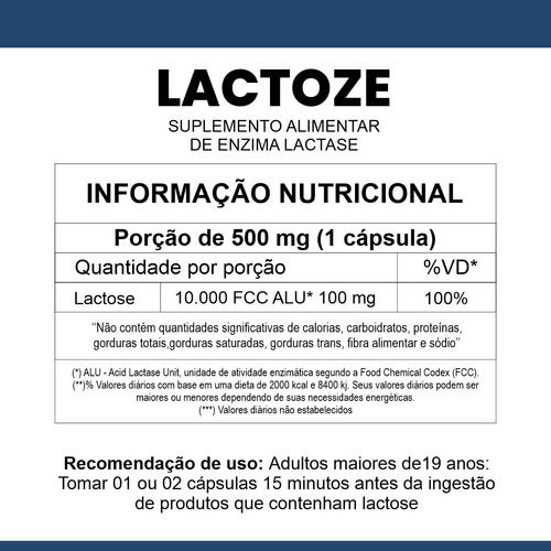 Lactase 10.000 Fcc Alu Intolerância À Lactose 60caps Sem Sabor