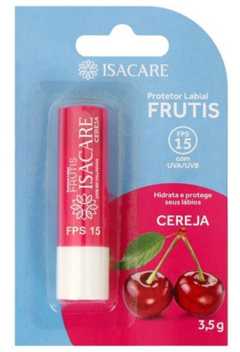 Protetor Labial Cereja Fps 15 Com Cor Frutis Isacare 3,5g