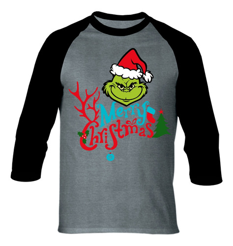 Camiseta Grinch Navidad Camibuso Raglan Series Fin De Año