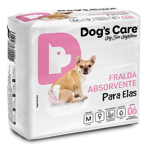 Fralda Descartável Higiênica P/ Cães Fêmea Dogs Care M 6 Un