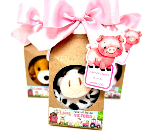 Lembrancinha Personalizada Pelúcia 6cm Fazendinha Rosa 10kit