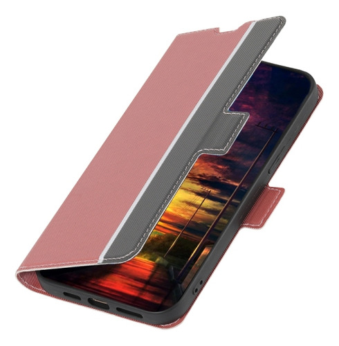 Funda De Piel Con Textura De Sarga Rosa Para Tcl 40r 5g