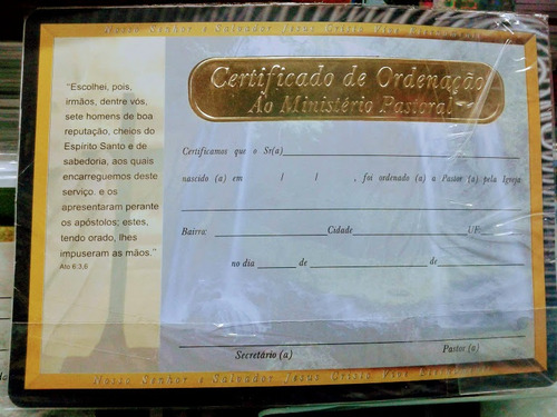 Certificado De Obreiro Da Igreja Borda Dourada 20 Unidades