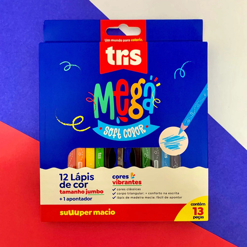 Lápis De Cor 12 Cores Jumbo Super Macio + Apontador Tris