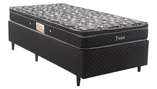 Cama Box Herval Solteiro Troya, 59x88x188 Cm, Molas Bonnel Cor Preto