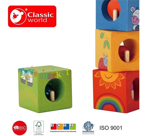 Imagen 2 de 7 de Cubos De Madera Puzzle Animales Rompecabezas Classic World