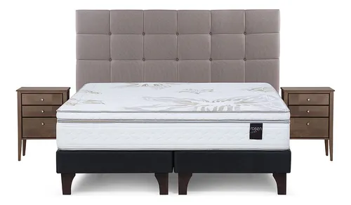 Cama Europea Rosen Art 4 King + Muebles Issey Visón
