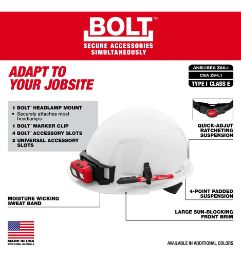 Linterna Milwaukee 600 Lúmenes + Casco Seguridad Ventilado