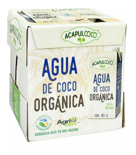 Agua De Coco Orgánica 6 Piezas De 1 Lt Osh