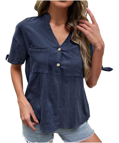 Camisa Verano Cuello 5 Moda Para Dama Blusa Manga Corta