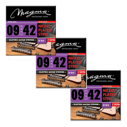 Set X 3 Encordados Guitarra Electrica 009 - 042 Magma