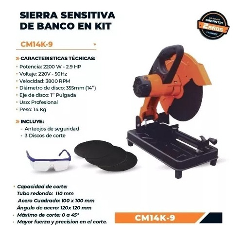 Imagen 3 de 10 de Sierra Cortadora Lusqtoff Sensitiva 355mm 2.9hp 2200w Cm14k