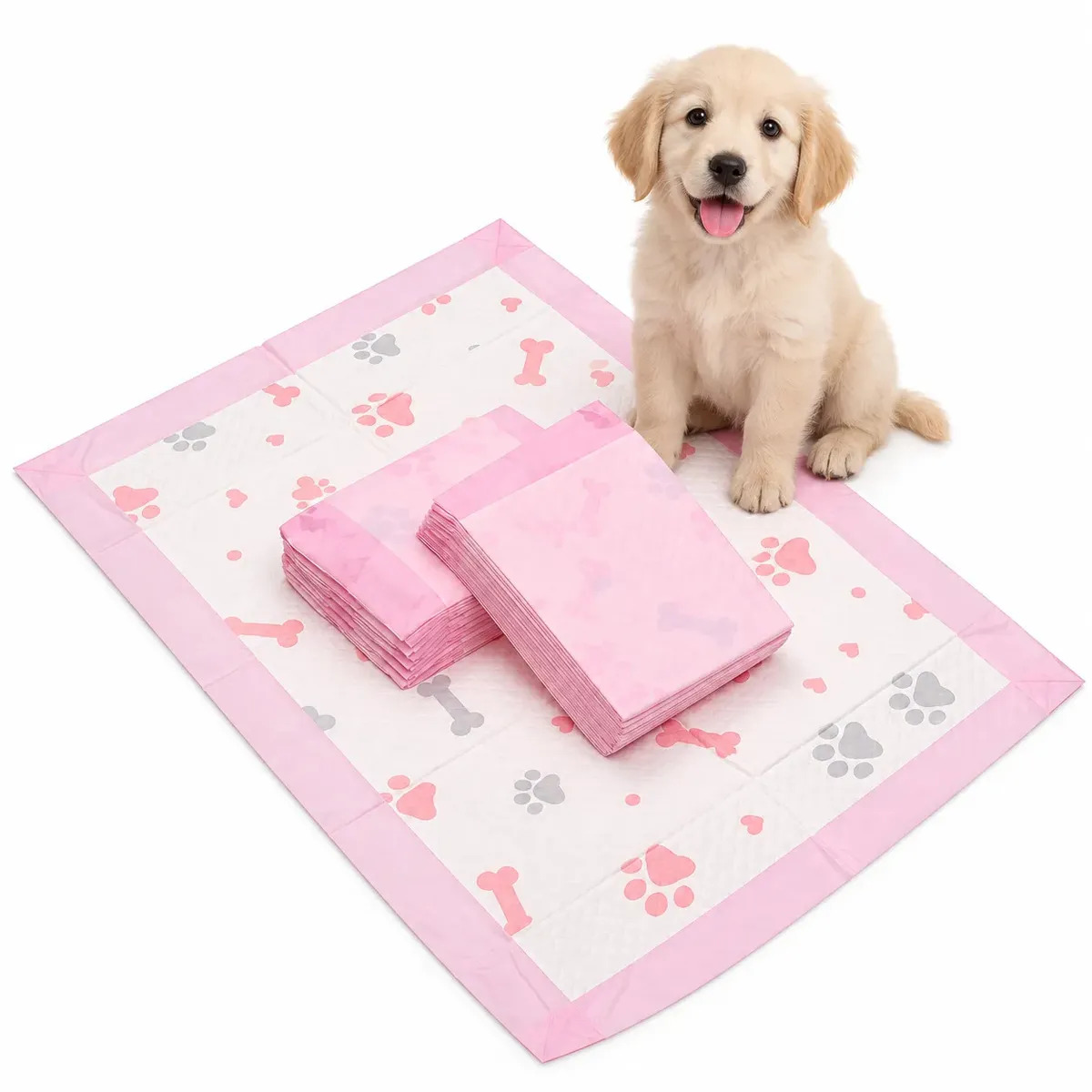 Paños Sanitarios Educativos Para Perros Super Absorbentes Estampados 60 X 40 Cm X 100 Unidades Color Rosa