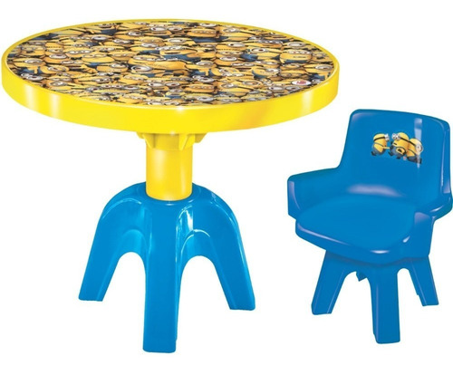 Imagem 1 de 2 de Mesa Com Cadeira Minions Com Tampa E Divisórias - Amarelo - 