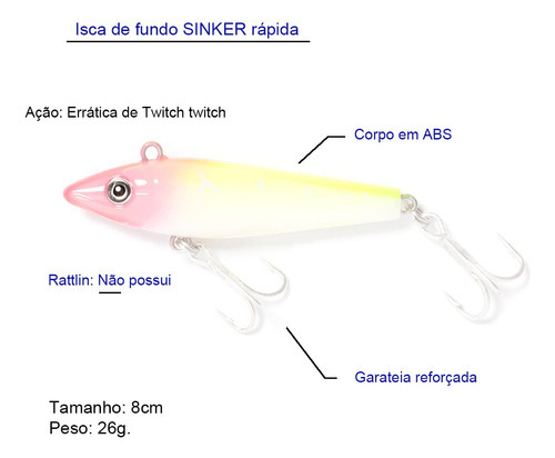 Isca Artificial Nelson Nakamura Pedra 80 - Meia-água Sinker Cor 104 - Opaca Laranja