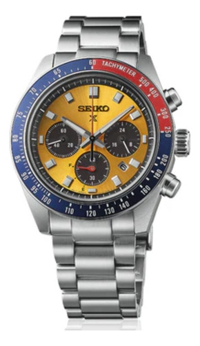 Reloj Seiko Ssc947p1 Hombre Acero Sumergible Malla Plateado Bisel Azul/rojo Fondo Dorado