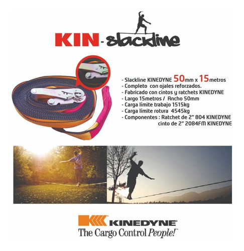 Slackline 50mm X 15m Mtc Heavy Duty Pro Listo Para Usar 5tn