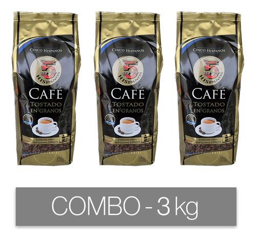 Combo Café En Grano Tostado 5 Hispanos 3kg Expresso Pack