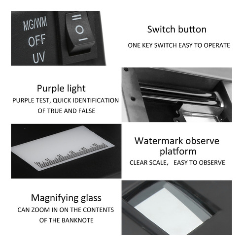 Detector De Billetes Falsos Con Lupa Y Regla 3x Led Y Uv