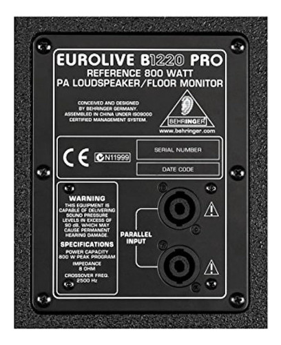 Behringer B1220 Pro Caja Acústica Pasiva 800w Ligero Golpe