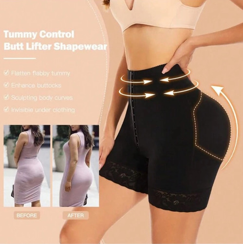 Faja De Cintura Alta Control Vientre Levantamiento Glúteos Negro Xs