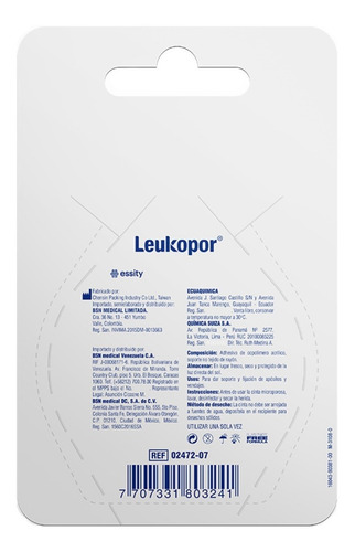 Imagen 2 de 3 de Cinta Adhesiva Microporosa Leukopor Blanco 2.50cm X 4.57m