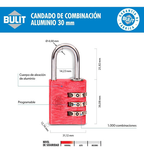 Candado Bulit De Aleación Aluminio De Combinación 30mm