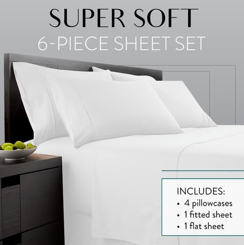 Juego De Sábanas Danjor Linens White Cal King Size, 6 Piezas