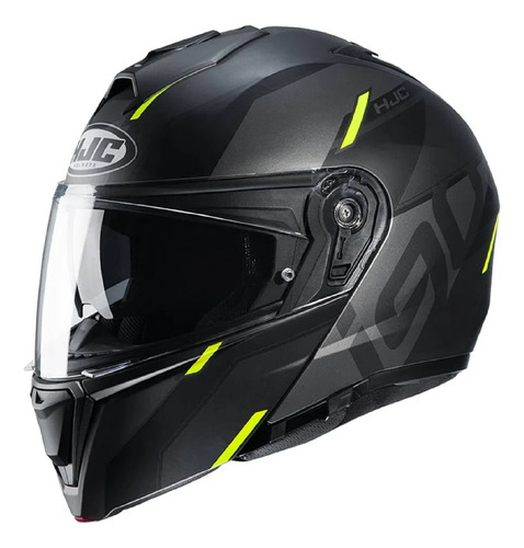 Capacete Articulado Oculos Hjc I90 Aventa Preto Cinza Verde