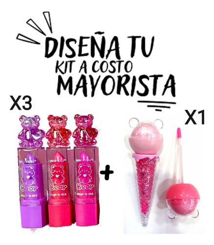 Kit Balsamo Labial Escarchado Osito Animalito Magic