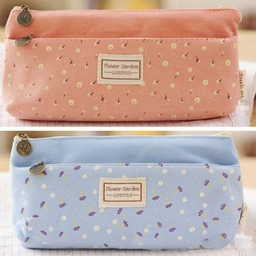 3x Lona Floral Portalápices Bolsa Cremallera Monedero -