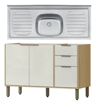 Comprar Cocina Modular Gloria Bajo Mesada 120 Cm Mdp 15mm Y Pileta Color Castaño\u002FOff white