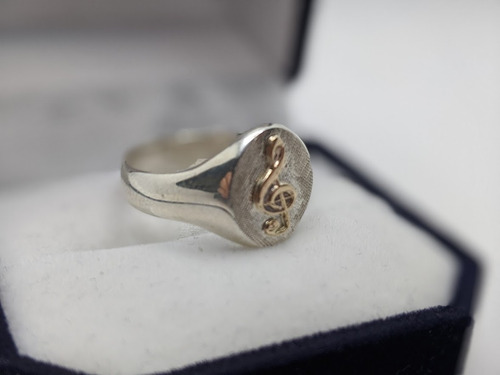 Anillo Musica Clave De Sol Plata Y Oro Profesor De Musica