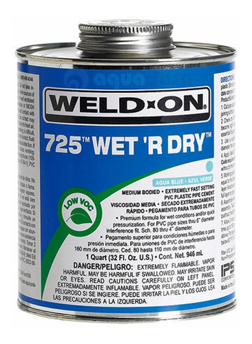 Pegamento Tuberia Pvc 1 Litro Weld-on 725 Wet'r Dry Azul