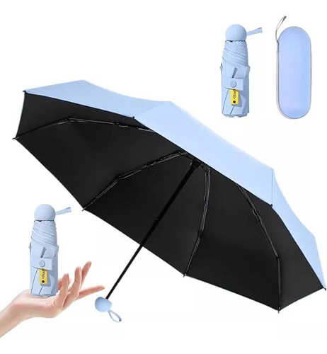 Mini Sombrilla Plegable Con Protección Uv, 8 Varillas, Color Azul