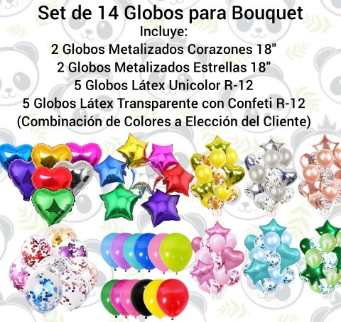 Set De 14 Globos Metalizados Bouquet Decoración Fiestas