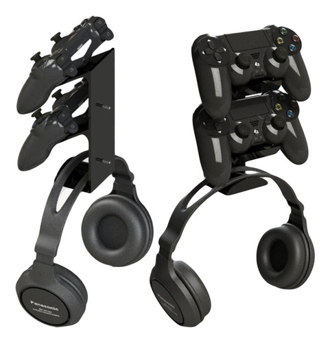 Suporte De Parede Para 2 Controles E Headset Xbox Ps4 Ps3 Cor Preto