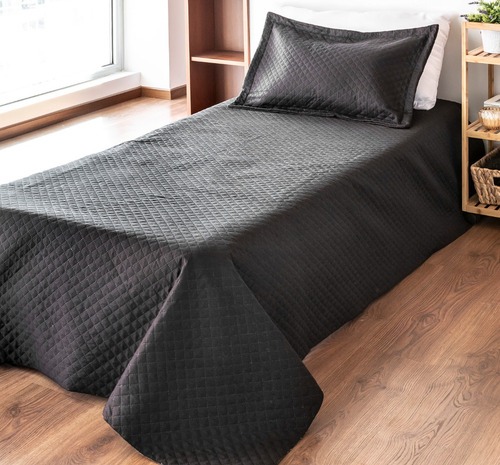 Colcha Cubrecama Quilt De Verano 1 Plaza Y Media + 1 Funda Color Negro