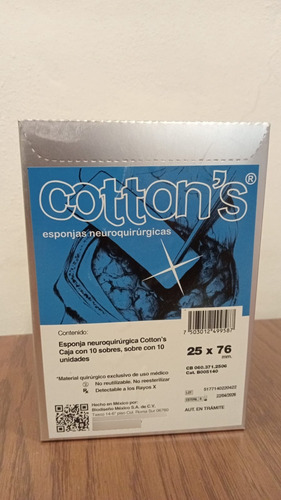 Cotonoide Neuroquirúrgico Caja 10 Sobres Con 10pz De 25x76mm Azul