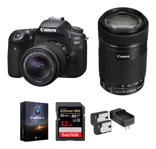 Canon Eos 90d Dslr Camara Con 18-55mm And 55-250mm Lenses Ki