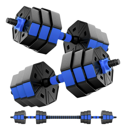 Set De Mancuernas 30kg Ajustable Pvc Color Azul
