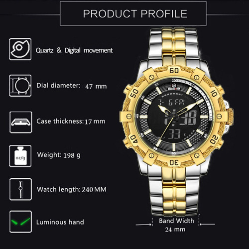 Reloj Analógico Impermeable Goldenhour Business Man Color Del Bisel Oro